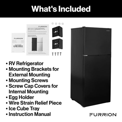 Furrion | 10.6 Cu. Ft. RV Refrigerator | 2024120714 | FCR11DCGTA-BG-RHH-B | Right Hand Hinge | 12v DC | 2 Door | Black Gloss