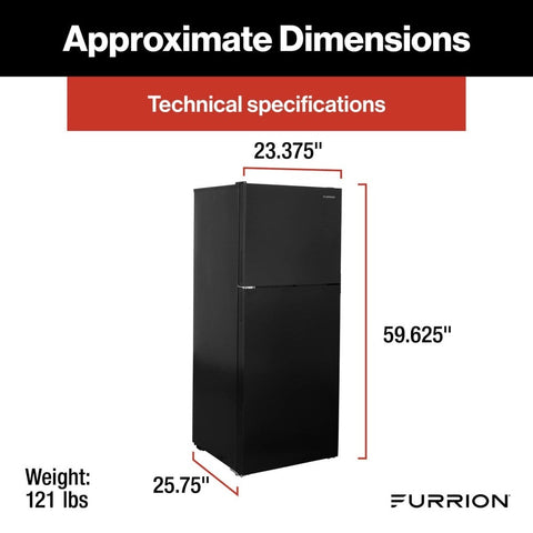 Furrion | 10.6 Cu. Ft. RV Refrigerator | 2024120713 | FCR11DCGTA-BG-LHH-B | Left Hand Hinge | 12v DC | 2 Door | Black Gloss