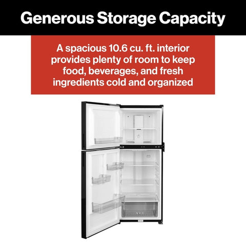 Furrion | 10.6 Cu. Ft. RV Refrigerator | 2024120713 | FCR11DCGTA-BG-LHH-B | Left Hand Hinge | 12v DC | 2 Door | Black Gloss