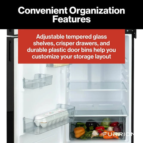 Furrion | 10.6 Cu. Ft. RV Refrigerator | 2024120713 | FCR11DCGTA-BG-LHH-B | Left Hand Hinge | 12v DC | 2 Door | Black Gloss