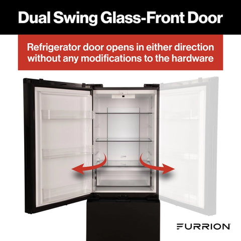 Furrion | 10.7 Cu. Ft. RV Refrigerator | 2023047118 | FCR10DCGBA-BG-DS | 12v DC | 10.7 Cu. Ft. | Bottom Freezer | Black Glass Finish