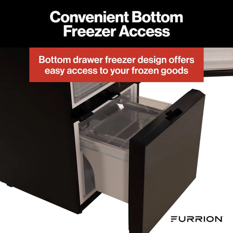 Furrion | 10.7 Cu. Ft. RV Refrigerator | 2023047118 | FCR10DCGBA-BG-DS | 12v DC | 10.7 Cu. Ft. | Bottom Freezer | Black Glass Finish