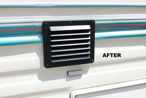 Heng's Industries | Dent Vent; 5" x 5" | Sqaure | DV55B | Used To Conceal Minor RV Dents | Fixed Louvers | With Screws And Butyl Tape | Black