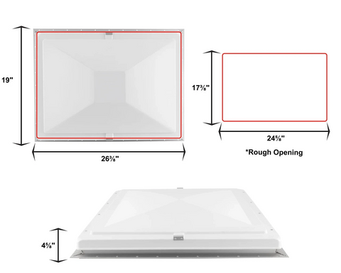 Hengs 48621-C2 RV Skylight Escape Hatch Dimensions - 26-3/8 x 19 Inch with 24-5/8 x 17-3/8 Rough Opening | United RV Parts