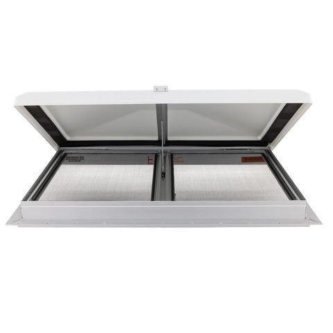 White Hengs 48621-C2 RV Emergency Escape Hatch - Front Open View Showing Dual Aluminum Screen Panels | United RV Parts