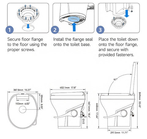 Seaflo | Residential Height RV Toilet-Plastic | Foot Pedal | SFRTPH-01-01 | White