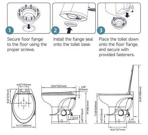 Seaflo | Residential Height RV Toilet | SFRTCH-02-01 | Elongated Ceramic Bowl | Foot Pedal | White