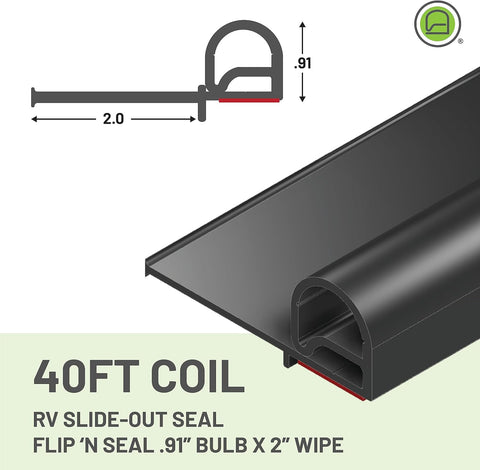 Jaeger | Flip'N Seal Slide Out Seal | 35061 | 04002890 | 2" Wiper | 0.91" Bulb Seal | 40' Length | Black
