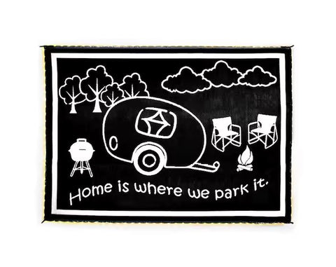 Stylish Camping | RV Home Mat with Lights | LRVH8111 | 8' x 11' | Black/White