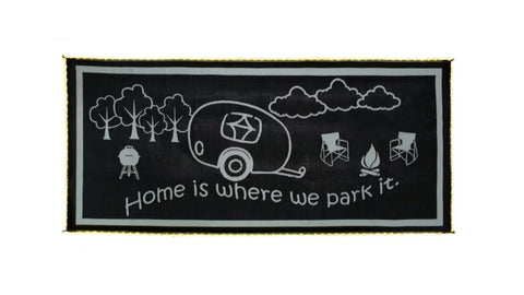 Stylish Camping | RV Home Mat with Lights | LRVH8181 | 8' x 18' | Black/White