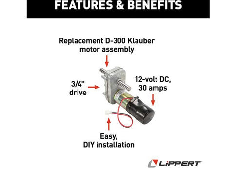 Lippert | Slide Out Motor | 138449 | Klauber D-300 Motor | 3/4 Drive | Through Frame Slide Outs