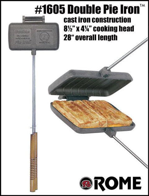 Rome Industry | Campfire Double Pie Iron Cookware | 1605 | Cast Iron | Rectangular | With Handle