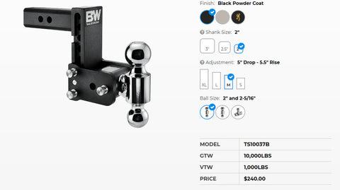 TYT OpenRoad 2-Inch Drop Hitch Ball Mount, Class III, 2-Inch Receiver, 6000 Lb Towing Capacity