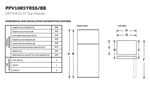 GE Appliances | RV Refrigerator | PPV10R5YRSS | 9.8 Cubic Foot | 12 Volt DC | Stainless Steel