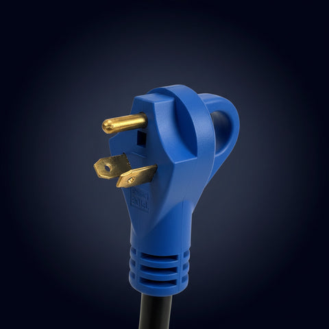Blue 30 Amp RV Plug Head with Gold Brass Prongs - Front Pin Detail SP30A25HDWR Shore Power Cord | United RV Parts