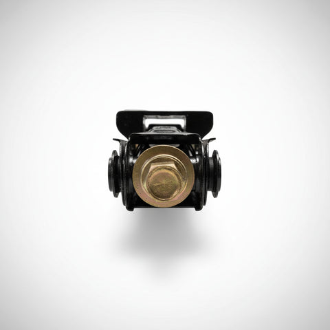 Black RV Scissor Jack SP-SCISJACK24-2500 Drive Nut Close-Up - Brass Hex Fitting Detail | United RV Parts