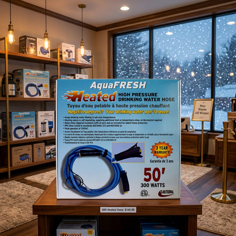 Valterra | 50’ Heated Fresh Water Hose | W01-6350 | Heated | 5/8 Inch Diameter | 50 Foot Length | Rated To -20 Degrees Fahrenheit  | Blue