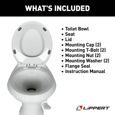 Lippert | Flow Max RV Toilet | 202403010 | Round Plastic Bowl | White
