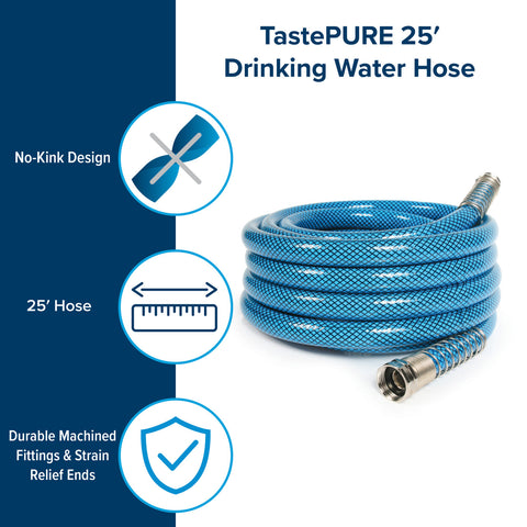 Camco | TastePURE Premium Drinking Water Hose with 2 Springs | 22833 | Fresh Water | 25'