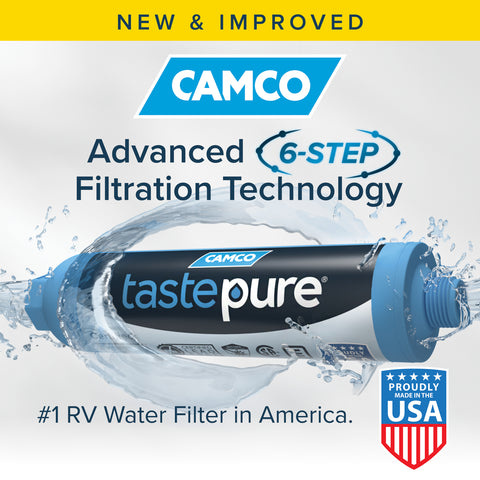 Camco | TastePURE XL RV / Marine Water Filter with Flexible Hose Protector | 40019