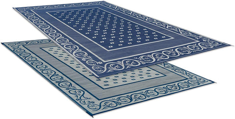 Faulkner | Reversible Vineyard RV Patio Mat | Blue | 48704 | 8' x 20'