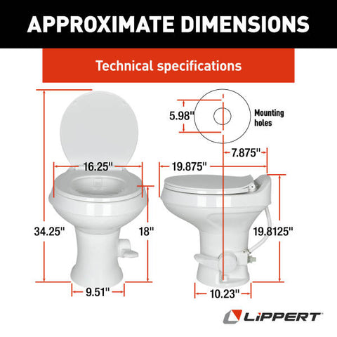 Lippert | Flow Max RV Toilet | 202403010 | Round Plastic Bowl | White