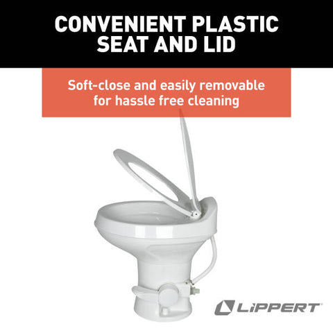 Lippert | Flow Max RV Toilet | 202403010 | Round Plastic Bowl | White