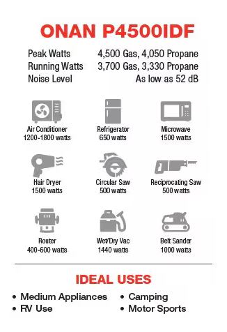 Cummins Onan | Digital Inverter Portable Generator | P4500iDF | A068H732 | 4500 Watt | Dual Fuel Gasoline/LPG