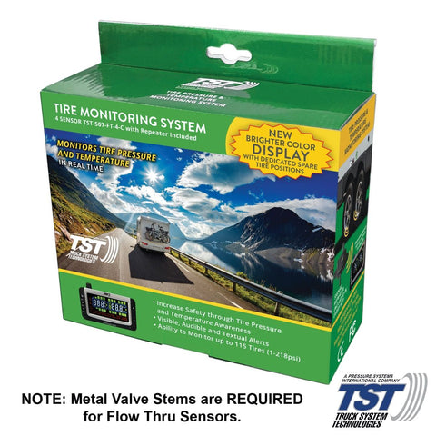 TST | 507 Series 4 Flow Thru Sensor TPMS System Color Display & Repeater | TST-507-FT-4-C