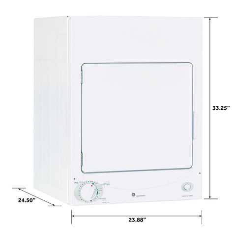 GE Appliances | Spacemaker Stationary Electric Dryer | DSKS333ECWW | 120V | 3.6 cu. ft.