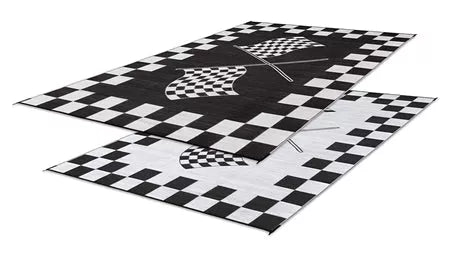 Faulkner | Black & White | Finish Line Design Patio Mat | 48707 | 6' x 9'
