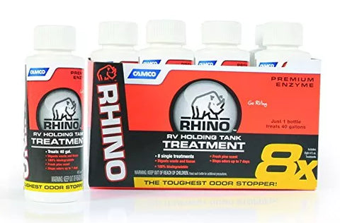 Camco | RhinoFLEX Premium Enzyme RV Holding Tank Treatment Singles | 41511 | Pine Scent | 4oz | 8 Pack, Black Water Chemical, United RV Parts