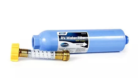 Camco | TastePURE RV / Marine In Line Water Filter with Flexible Hose Protector | 40043