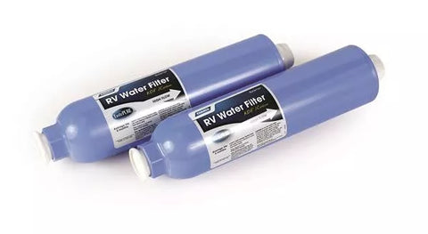 Camco | TastePURE RV / Marine In Line Water Filter with Flexible Hose Protector | 40045 | Twin Pack