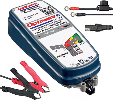 Optimate | Tecmate Optimate 6 Ampmatic 9-Step 12V 6A Sealed Battery Saving Charger & Maintainer | TCM-361 | Silver Series